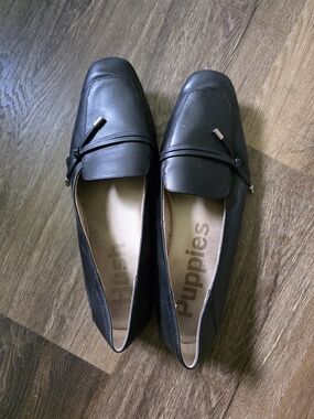 Hush Puppies Black Slip-On Loafers with Bow Accent